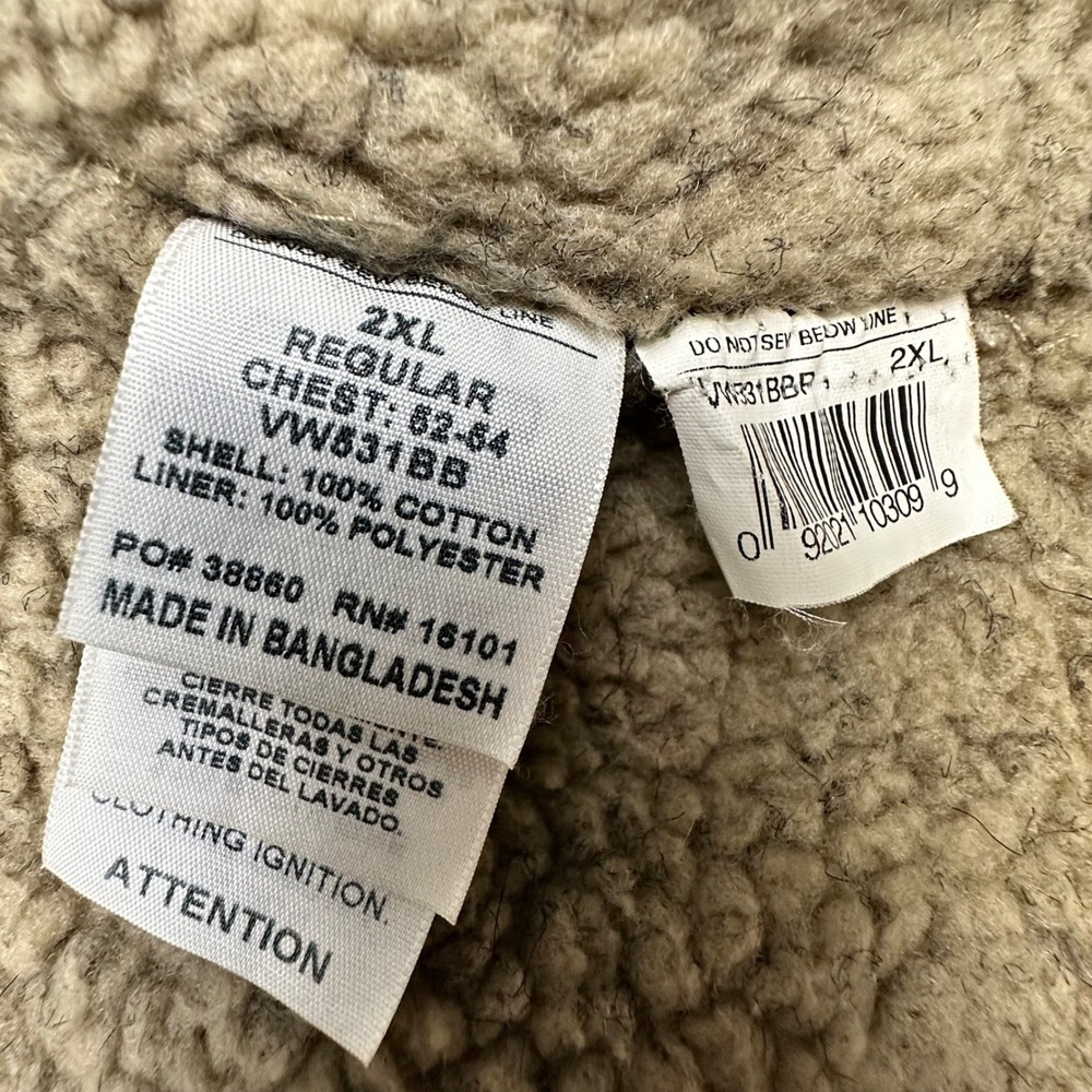 Berne Mens 2XL Brown Duck Canvas Sherpa Lined Workwear Vest Full Zip V-Neck - Picture 11 of 16